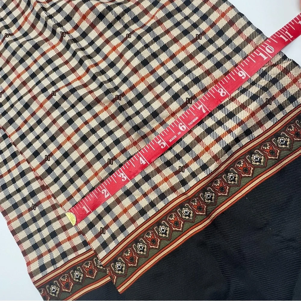 DAKS LONDON Unisex Checkered Silk Scarf - Black, Cream, and Rust | GUC